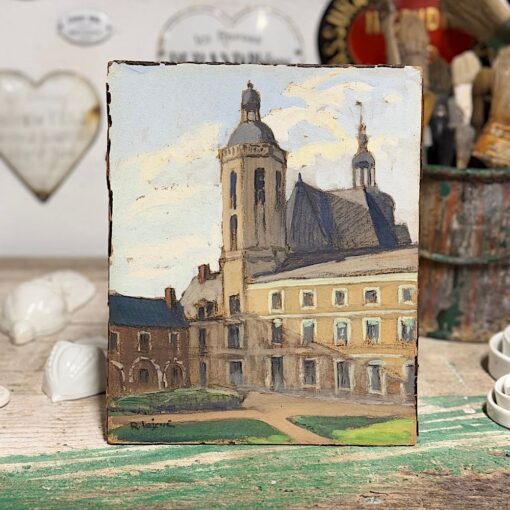 Huile sur carton La Flèche Les Tours du Prytanée