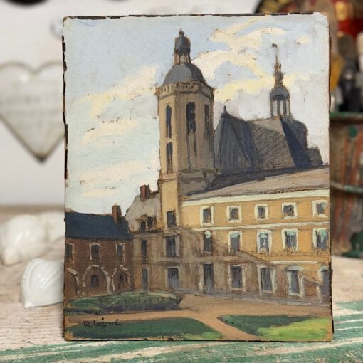 Huile sur carton La Flèche Les Tours du Prytanée