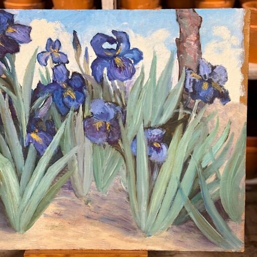 Huile sur carton Les iris