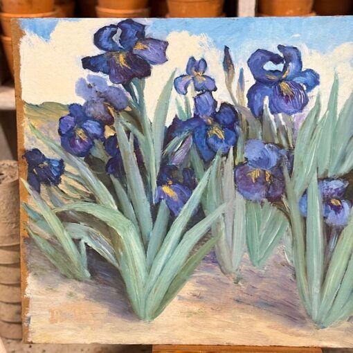 Huile sur carton Les iris