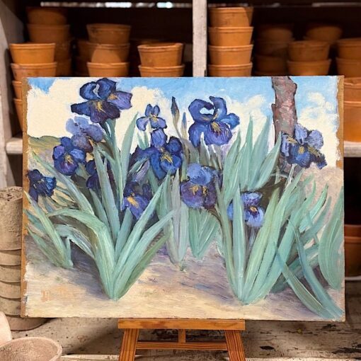Huile sur carton Les iris